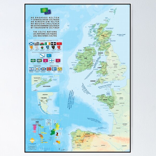 Les nations celtiques : cartes, drapeaux et langues (version 2) Poster