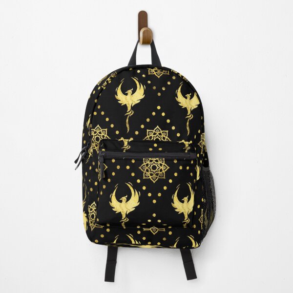 Item preview, Gold Phoenix and lotus symbol pattern on black designed and sold by k9printart.