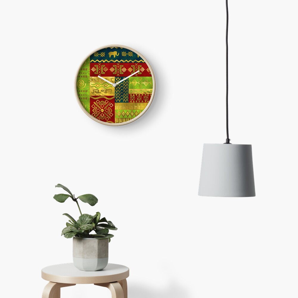 Ethnic African Golden Pattern on color Clock