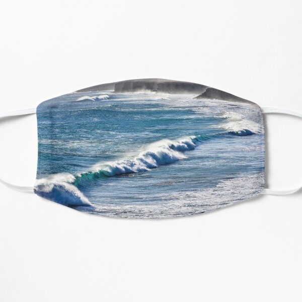 A summer day in Spain with cliffs and crashing blue waves. Flat Mask