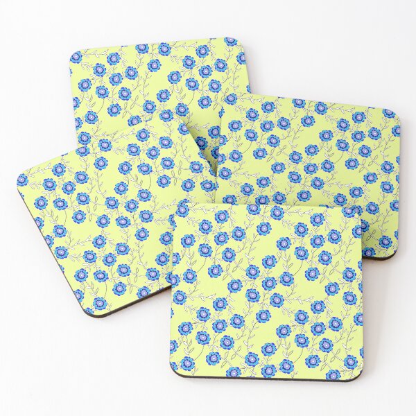 Item preview, Blue Flowers on Yellow designed and sold by bloomingvine.