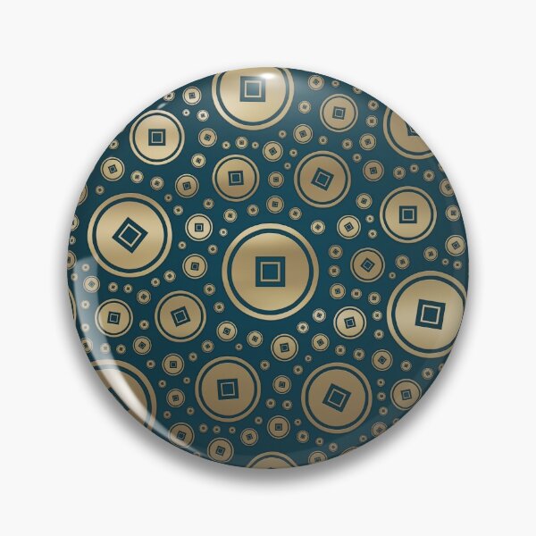 Item preview, Lucky Gold Chinese coins pattern on dark teal designed and sold by k9printart.