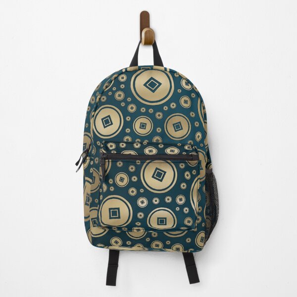 Item preview, Lucky Gold Chinese coins pattern on dark teal designed and sold by k9printart.