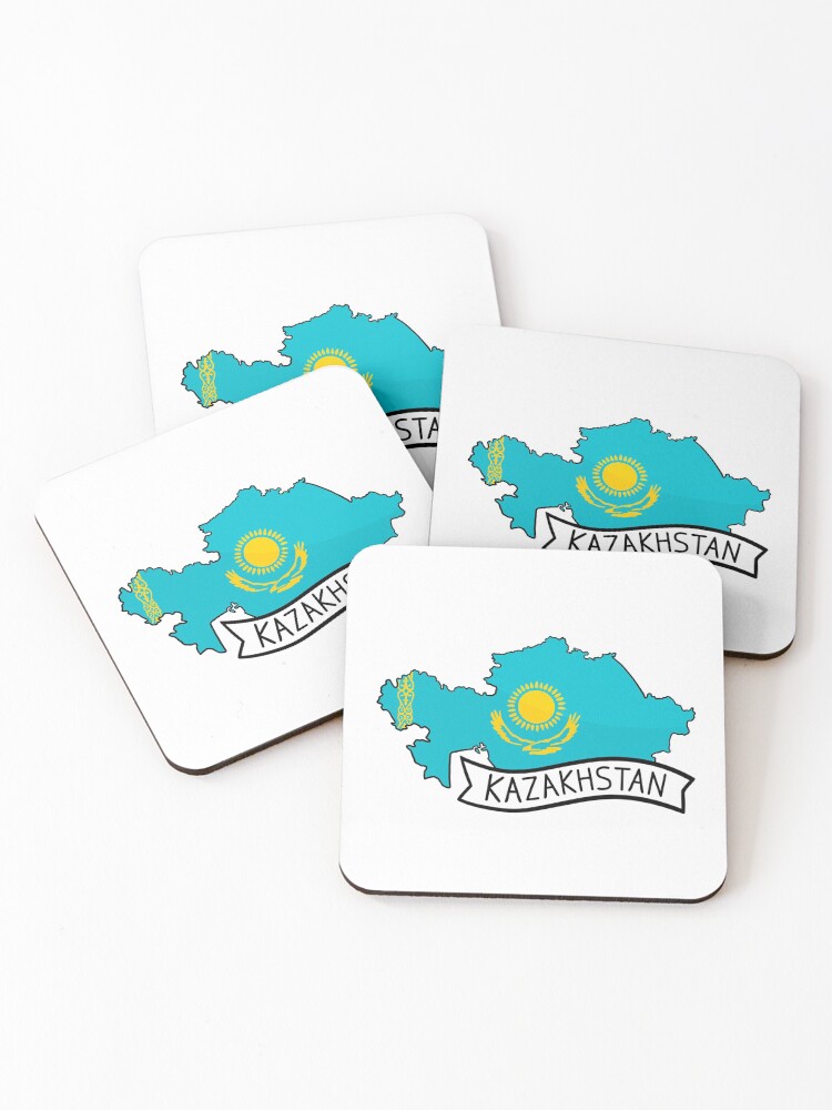 Thumbnail 1 of 5, Coasters (Set of 4), Kazakhstan Flag Map Sticker designed and sold by Drawingvild.