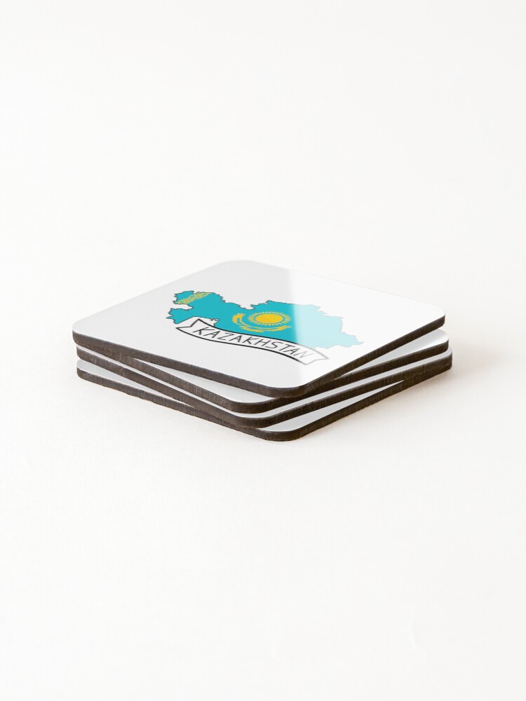 Thumbnail 4 of 5, Coasters (Set of 4), Kazakhstan Flag Map Sticker designed and sold by Drawingvild.