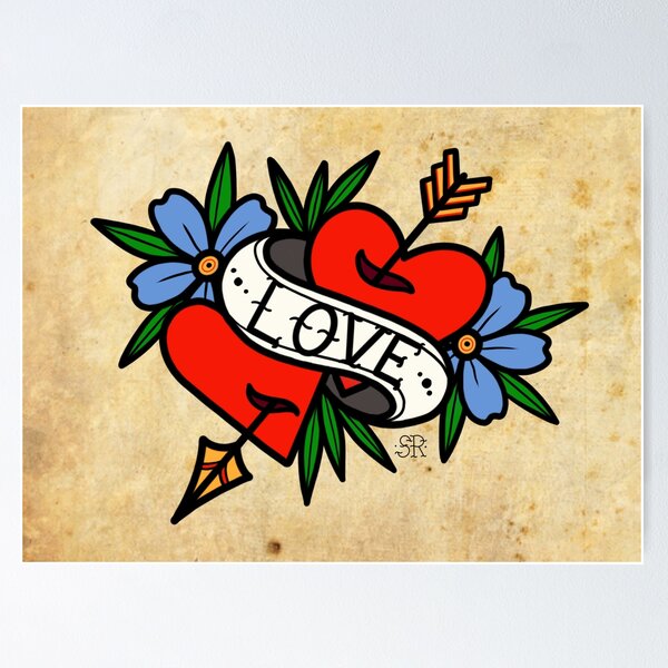Item preview, LOVE - old school tattoo style design with colours designed and sold by susyrdesign.