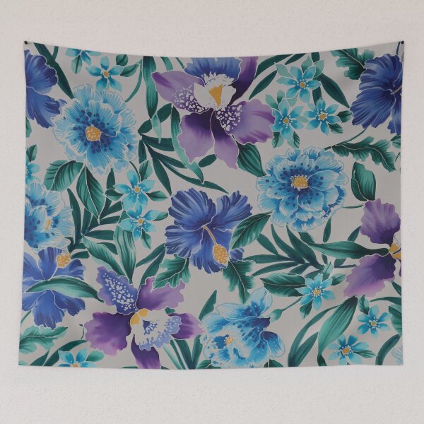 Item preview, Blue and Purple Flowers on Cream Ground designed and sold by Leslie Rogers Todder.