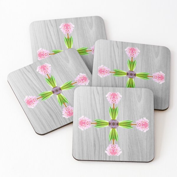 Artikelvorschau, Schöne frische rosa Hyazinthenblüten aus nächster Nähe, surreal geformtes symmetrisches Kaleidoskop entworfen und verkauft von Grégory DUBUS.