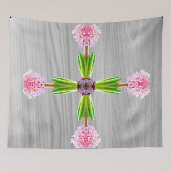 Artikelvorschau, Schöne frische rosa Hyazinthenblüten aus nächster Nähe, surreal geformtes symmetrisches Kaleidoskop entworfen und verkauft von Grégory DUBUS.