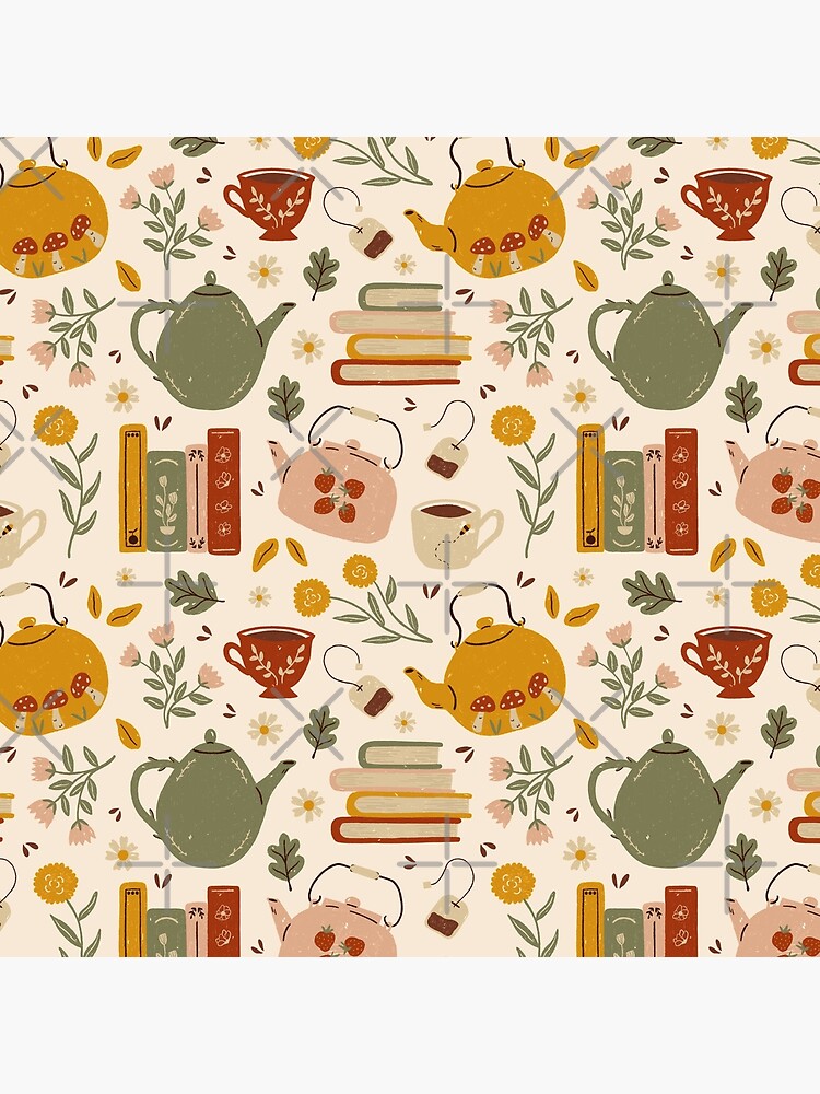 Thumbnail 4 of 4, Pillow, Flowery Books and Tea designed and sold by ohjessmarie.
