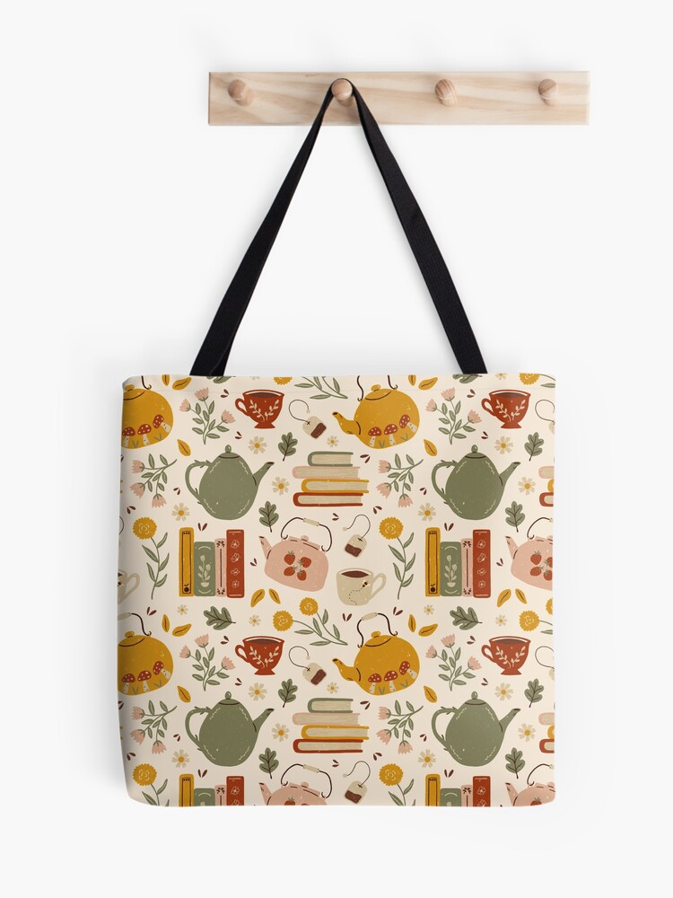 Books Tea Plants Bookish Eco Tote Bag Recycled Eco Tote Bag 