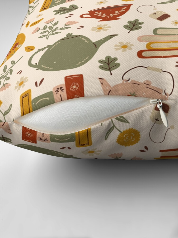 Thumbnail 2 of 4, Pillow, Flowery Books and Tea designed and sold by ohjessmarie.