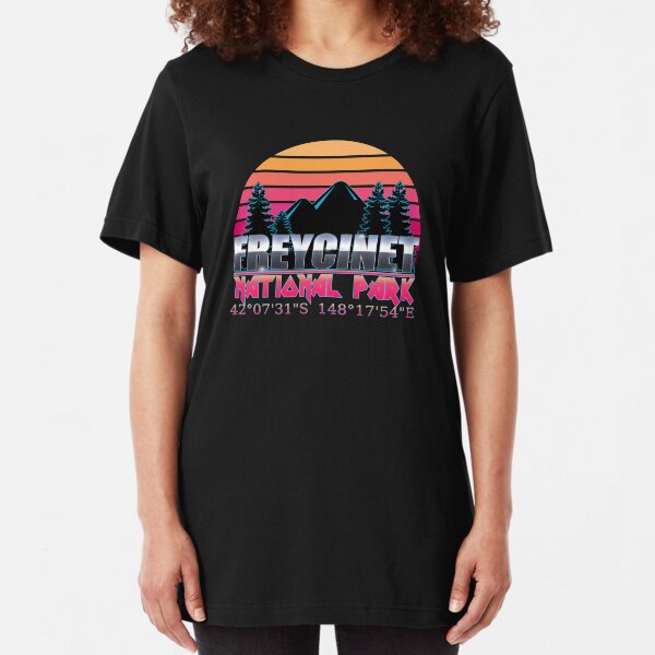 Freycinet National Park with GPS Location Classic 80's Design Slim Fit T-Shirt