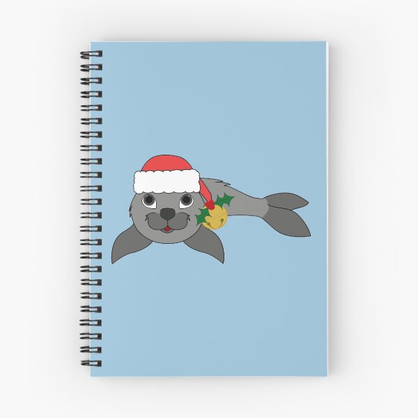 Item preview, Gray Baby Seal with Santa Hat, Holly & Gold Bell designed and sold by Grifynne.