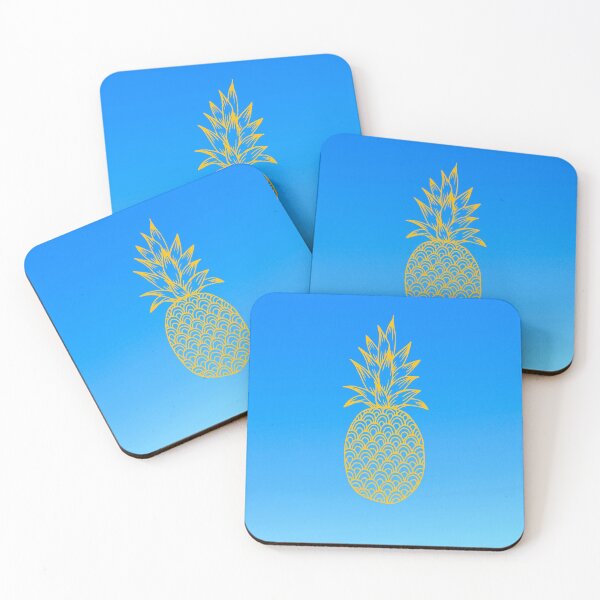 Item preview, Yellow Pineapple with leaves on blue backround designed and sold by Delicarte.