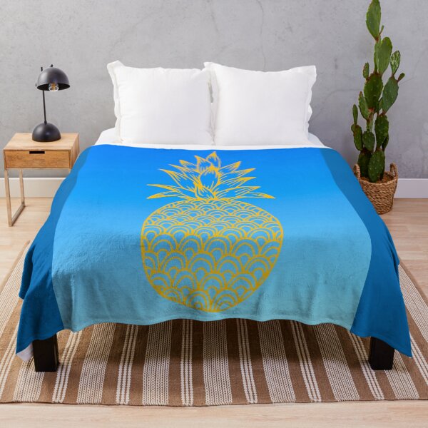 Item preview, Yellow Pineapple with leaves on blue backround designed and sold by Delicarte.