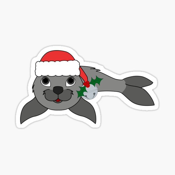 Item preview, Gray Baby Seal with Santa Hat, Holly & Silver Bell designed and sold by Grifynne.