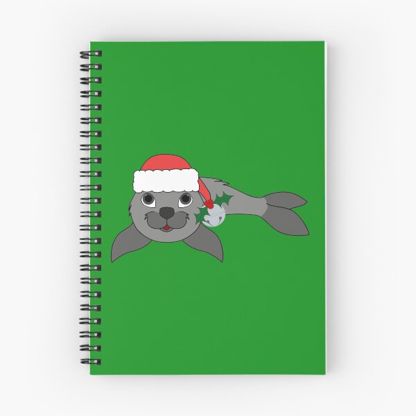 Item preview, Gray Baby Seal with Santa Hat, Holly & Silver Bell designed and sold by Grifynne.