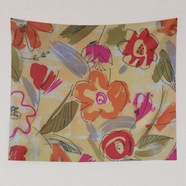 Item preview, Retro Scribble Flowers on Peach Ground designed and sold by Leslie Rogers Todder.