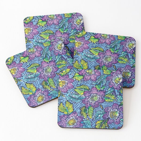 Item preview, Mosaic Batik Dotty Floral in Purple, Blue and Green designed and sold by Leslie Rogers Todder.