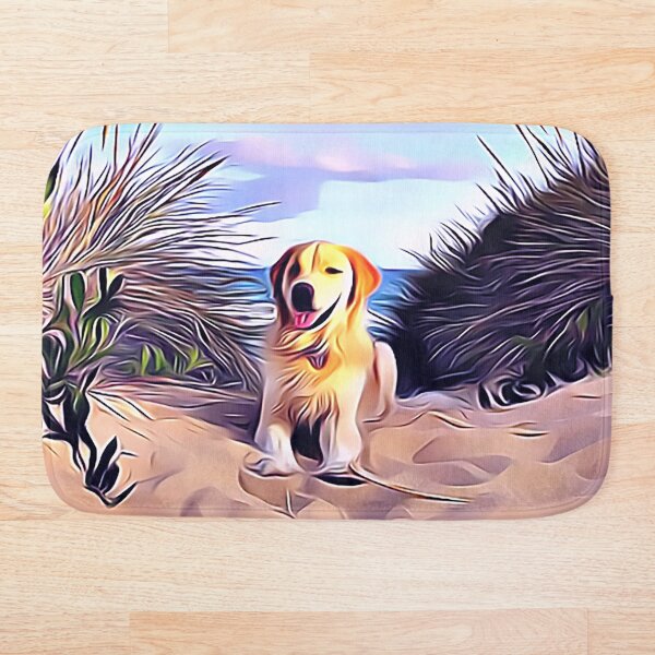 Yellow Labrador Retriever at the Beach Bath Mat