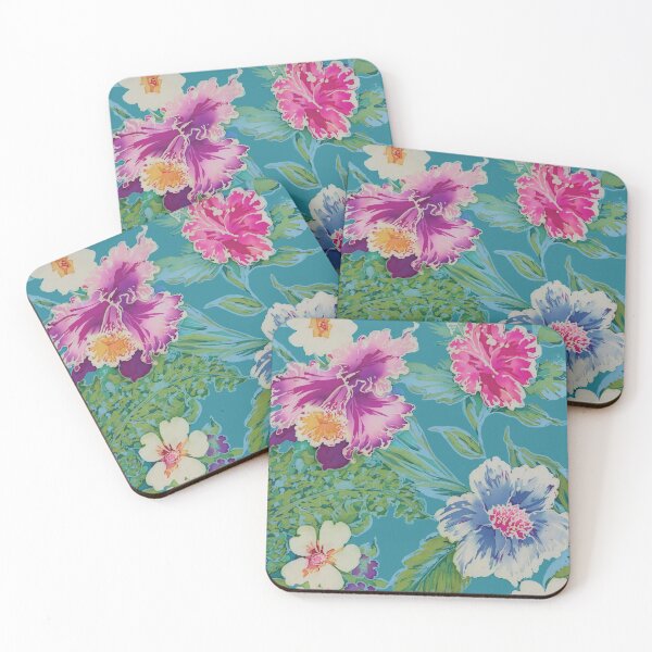 Item preview, Aqua Tropical Floral Batik designed and sold by Leslie Rogers Todder.