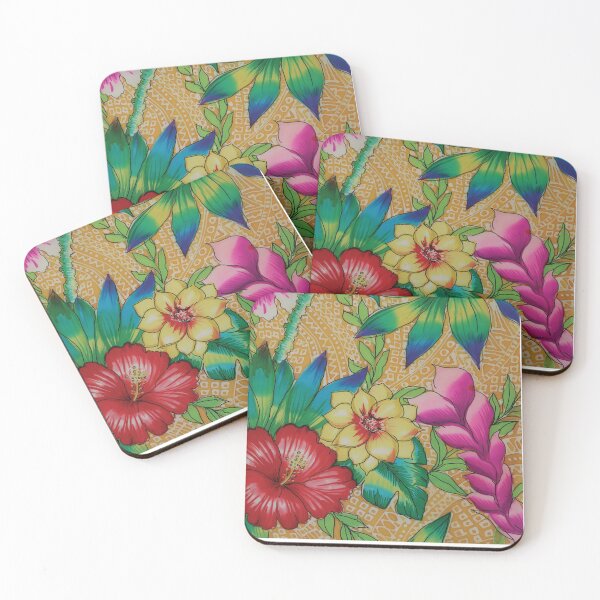 Item preview, Tropical Floral on Gold Batik Background designed and sold by Leslie Rogers Todder.
