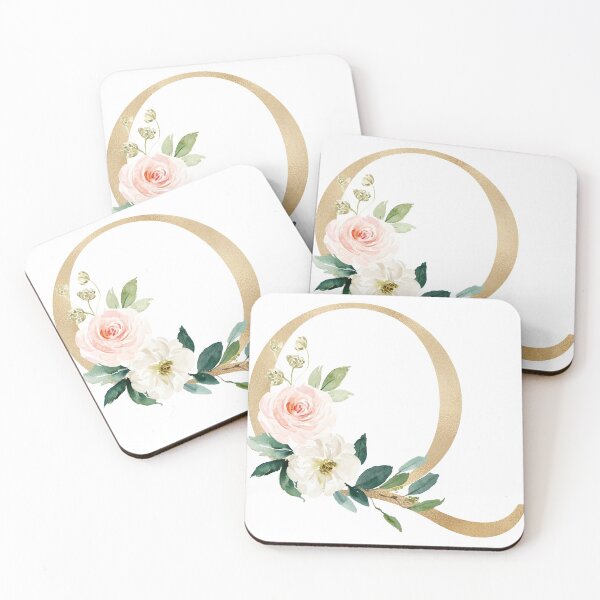 Item preview,  Monogram letter Q - Faux gold foil and pink and white flowers and green leaves designed and sold by Citronelladesig.