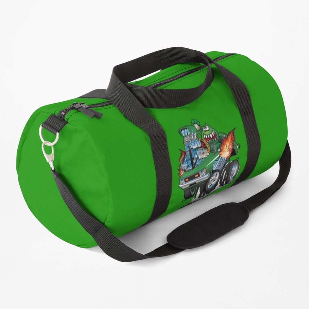 Seventies Green Hot Rod Funny Car Cartoon Duffle Bag