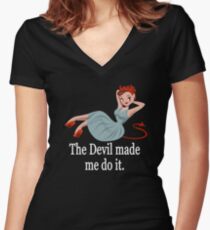 Camiseta entallada de cuello en V El Demonio me hizo hacerlo