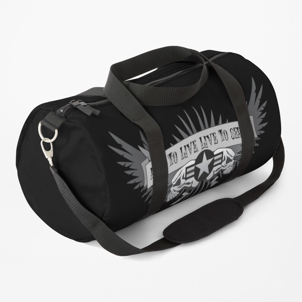 Ride to Live. Live to Serve. Military Biker Aviation Star Roundel Skull Wings Duffle Bag