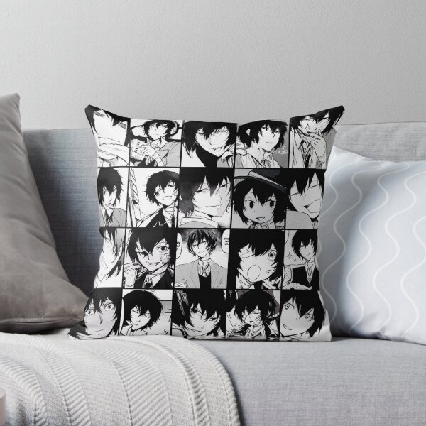 Dazai osamu collage- manga black and white version Throw Pillow