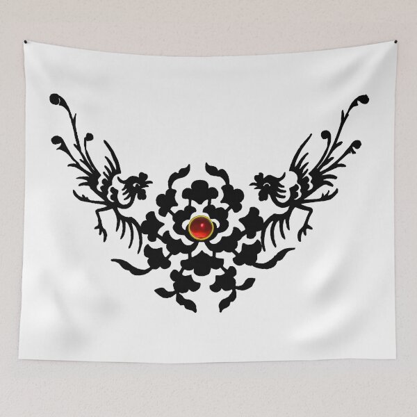 Item preview, BLACK WHITE GRIFFINS, FLOWERS AND RED WITH  RUBY GEMSTONE designed and sold by BulganLumini.