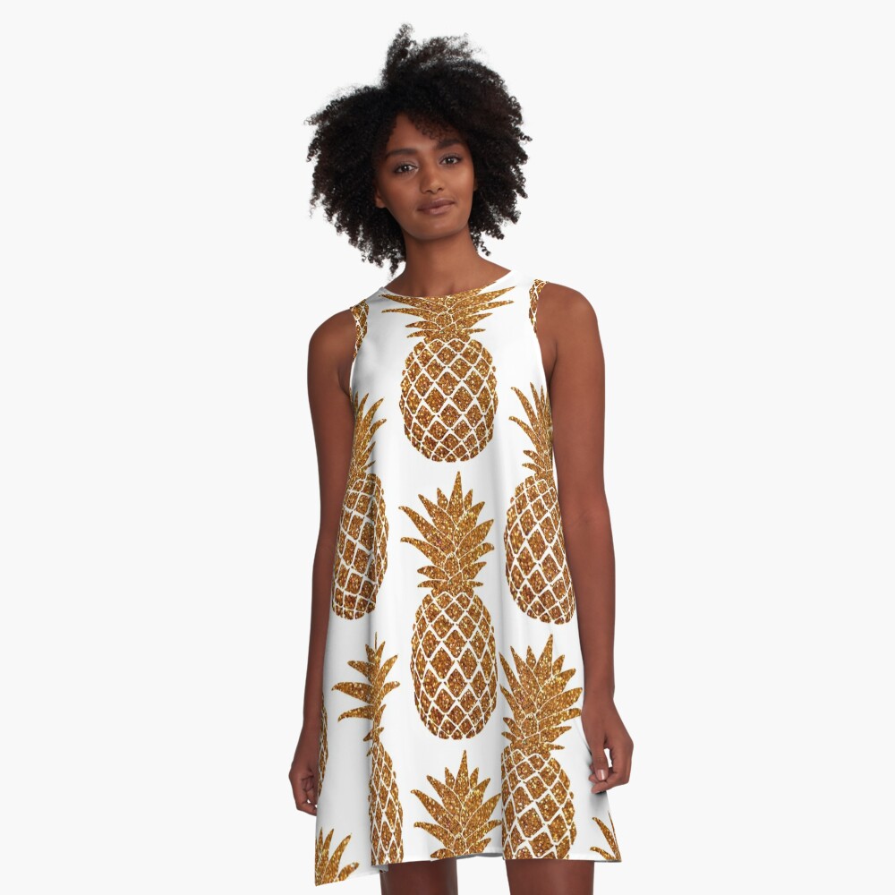 Golden Pineapple - Glitter Pineapple (White) A-Line Dress for Sale by  mydoodlesateme