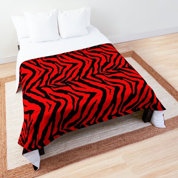 Wild Safari Animal Print Patterns - Zebra Print Stripes Red and Black Comforter
