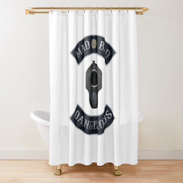 Mad Bad Dangerous in Rockers with M1911 Colt 45 Muzzle Shower Curtain