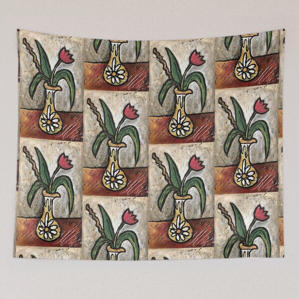 Aperçu de l'œuvre Impressions de tulipes / Patchwork / Motif de fleurs / Vase Daisy / créée et vendue par artenvironments.