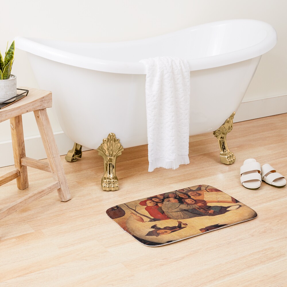 Concert in the Egg Painting by Hieronymus Bosch Bath Mat