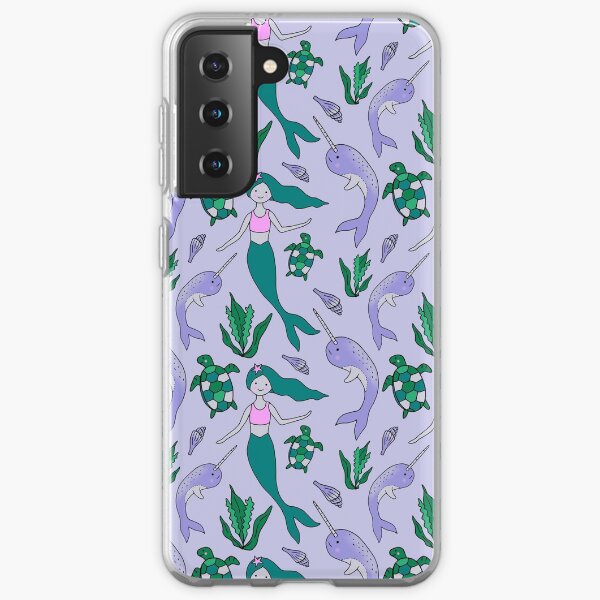 Mermaid & Narwhal Ocean Pattern on Light Blue Samsung Galaxy Soft Case