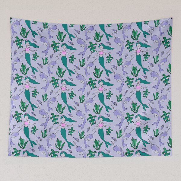 Item preview, Mermaid & Narwhal Ocean Pattern on Light Blue designed and sold by GrousyGirl.