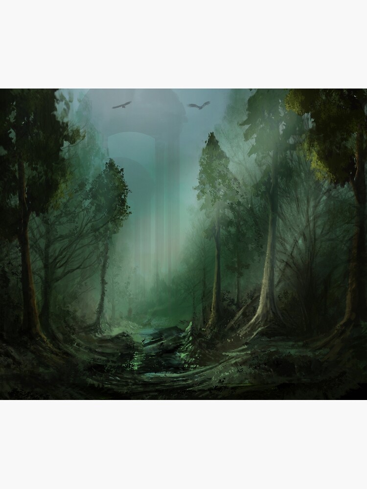 Fantasy dark forest with old ruins Tapestry