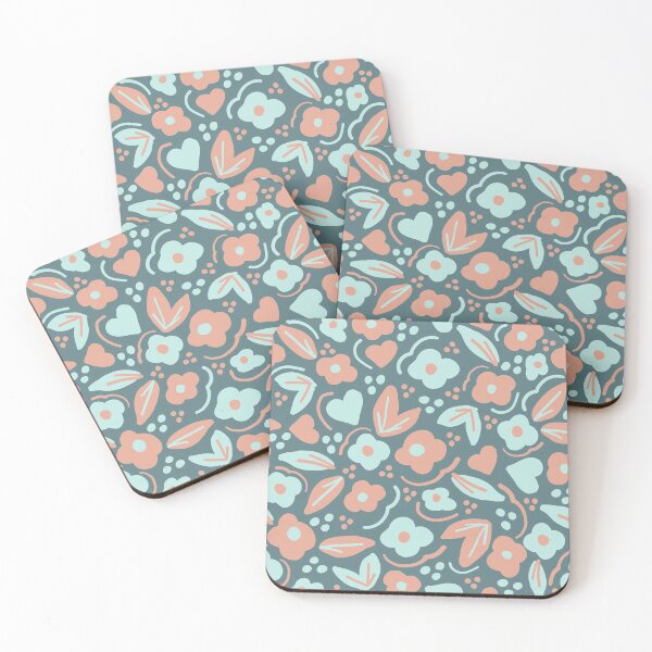 Item preview, Teal and Coral Floral Pattern designed and sold by kmoblenes.