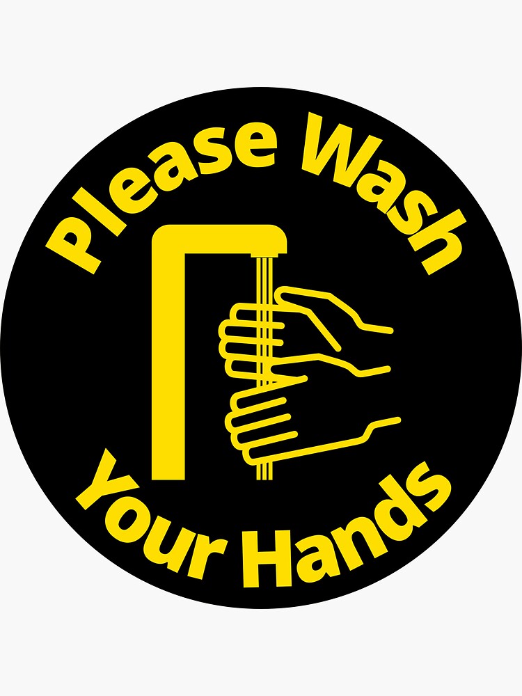 Thumbnail 3 of 3, Sticker, Please Wash Your Hand - Rounded Sign, Black and Yellow designed and sold by SocialShop.