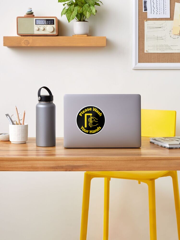 Thumbnail 2 of 3, Sticker, Please Wash Your Hand - Rounded Sign, Black and Yellow designed and sold by SocialShop.