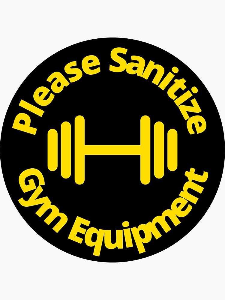 Artwork view, Please Sanitize gym equipment - Rounded Sign, Black and Yellow designed and sold by SocialShop
