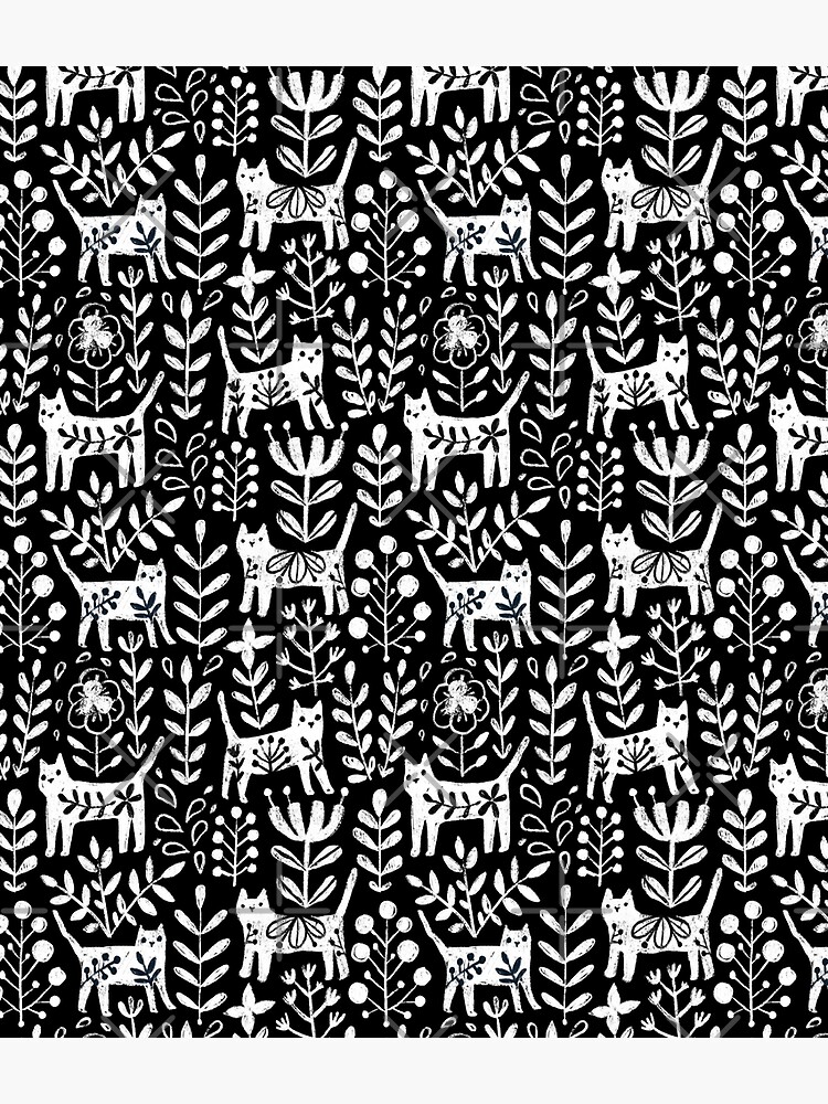 Black and white cute cats and summer flowers by kostolom3000
