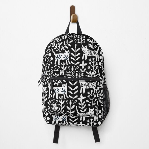 Black and white cute cats and summer flowers Backpack