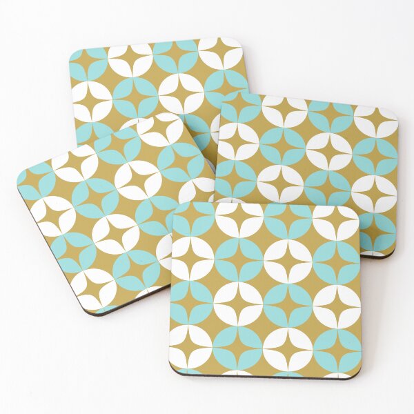 Item preview, Atomic Age Neutra Pattern 2 - Midcentury Modern Minimalism in Aqua, White, and Burnished Gold designed and sold by kierkegaard.