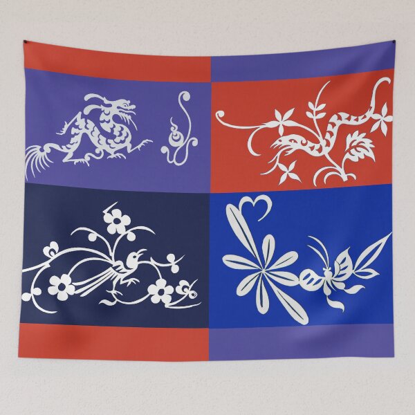 Item preview, FANTASTIC ANIMALS DRAGON,SNAKE,BIRD,BUTTERLY RED BLUE WHITE FLORAL designed and sold by BulganLumini.