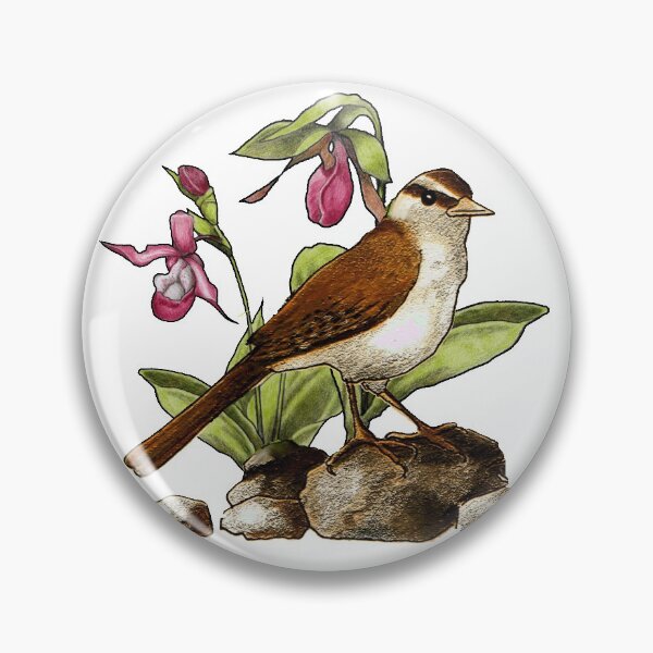 Item preview, Sparrow, Bird with Ladyslipper Flowers,  Garden Illustration designed and sold by JoyfulWhimsy.